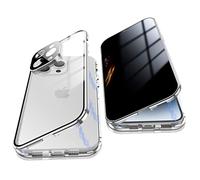 Jonwelsy Anti Peeping Funda para iPhone 14 Pro MAX (6,7"), 360 Grados Proteccion Case, Privacidad Vidrio Templado Anti Espía Cover, Adsorción Magnética Metal Bumper Cubierta para 14 Pro MAX (Plata)