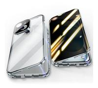 Jonwelsy Anti Peeping Funda para iPhone 15 Plus (6,7"), 360 Grados Proteccion Case, Privacidad Vidrio Templado Anti Espía Cover, Adsorción Magnética Metal Bumper Cubierta para iPhone 15+ (Azul)