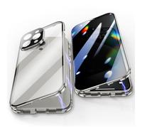 Jonwelsy Anti Peeping Funda para iPhone 15 Pro (6,1"), 360 Grados Proteccion Case, Privacidad Vidrio Templado Anti Espía Cover, Adsorción Magnética Metal Bumper Cubierta para iPhone 15 Pro (Plata)