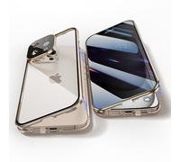 Jonwelsy Anti Peeping Funda para iPhone 16 Pro (6,3"), 360 Grados Proteccion Case, Privacidad Vidrio Templado Anti Espía Cover, Adsorción Magnética Metal Bumper Cubierta para iPhone 16 Pro (Dorado)