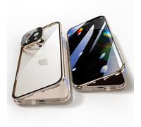 Jonwelsy Anti Peeping Funda para iPhone 16 Pro MAX (6,9"), 360 Grados Proteccion Case, Privacidad Vidrio Templado Anti Espía Cover, Adsorción Magnética Metal Bumper Cubierta para 16 Pro MAX (Dorado)