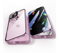 Jonwelsy Anti Peeping Funda para iPhone 16 Pro MAX (6,9"), 360 Grados Proteccion Case, Privacidad Vidrio Templado Anti Espía Cover, Adsorción Magnética Metal Bumper Cubierta para 16 Pro MAX (Rosa)