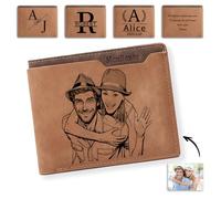 JONZIN Cartera Hombre Personalizada con Foto y Monograma - Cartera Clásica Elegante con Nombre e Inicial Grabados a Láser - Regalo de Calidad para Cumpleaños y Aniversario (Marrón - Hombres)