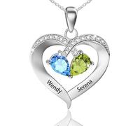 JONZIN Collar Personalizados con 1-4 Nombres,Colgante de Corazón con Piedras de Nacimiento,Regalo dia de la Madre para Mamá Mujer Abuela Esposa (2 Name + Birthstone)