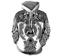 joo meryer Sudadera con capucha de manga larga para hombre con impresión 3D de tótem vikingo, lobo Fenrir, talla L