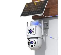 JOOAN 2Kx2 - Cámara de vigilancia para exteriores (solar, doble cámara de vigilancia PTZ de 360°, batería externa, cámara WiFi de 2,4 GHz con detector de movimiento PIR, visión nocturna a color, audio
