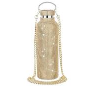 Jooehyer Botella de Agua de Acero Inoxidable con Diamantes, Botella de Agua Portátil con Diamantes de Imitación y Purpurina, Frasco Térmico Cruzado con Brillo, 600ml D