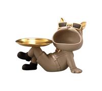 Jooehyer Caja de Almacenamiento con Estatua de Bulldog de Resina, Escultura Artística para Decoración del Hogar, Contenedor de Dulces Multifuncional. (Beige)