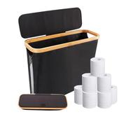 Jooehyer Cesta de Papel Higiénico, Cesta de Almacenamiento de Papel Higiénico Plegable con Tapa, Estante de Almacenamiento de Papel Higiénico Negro