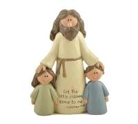Jooehyer Estatuilla de Resina Religiosa Cristiana, Estatua de Jesús con Niños y Niñas, Adorno Artesanal, Decoración del Hogar,
