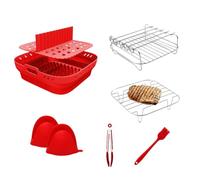 Jooehyer Juego de Bandeja de Cesta con Forma de Silicona para Freidora de Aire, Accesorios Cuadrados para Freidora de Aire, Molde para Freidora de Aire Reutilizable, Rojo