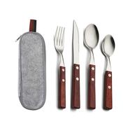 Jooehyer Juego de Cubiertos Completo Cuchillo, Tenedor, Palillos y Cuchara Juego de Viaje de Acero Inoxidable Tenedor con de Madera B