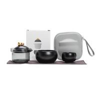 Jooehyer Juego de Té de Cerámica Portátil para Viajes: Incluye 1 Tetera, 2 Tazas y Bolsa de Transporte, Ideal para Viajes Al Aire Libre y de Negocios A