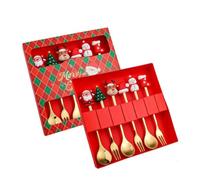 Jooehyer Juego de Tenedor y Cuchara Navideños de 6 Piezas, Vajilla de Acero Inoxidable, Juego de Tenedores y Cucharas para Postre, Té y Café