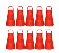 Jooehyer Paquete de 10 Delantales para Niños Delantal Ajustable para Niños con 2 Bolsillos Delantal de Pintura de Chef para Cocinar Hornear Pintar Rojo