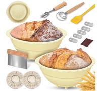 Jooehyer Paquete de 2 Cestas para Prueba de Pan Banneton, Cesta para Hornear Pan de Masa Fermentada de Silicona, Juego de Herramientas para Suministros de para Prueba 9 Pulgadas, A