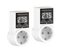 Jooehyer Paquete de 2 Enchufes para Termostato con Sensor, Enchufe para Controlador de Temperatura Digital, Interruptor de Temperatura A Prueba de Agua, Enchufe de la UE