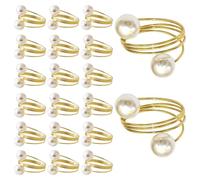 Jooehyer Paquete de 20 Servilleteros Dorados, Juego de Servilleteros de Perlas, Servilletero con Resorte de Metal, Decoraciones de Mesa, Hebillas de Servilleteros