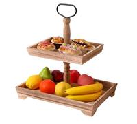 Jooehyer Soporte para Postres, Bandeja para Pasteles de Doble Capa, Bandeja para Decoración de Postres, Soporte de Exhibición, Color Tostado