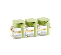 Jooehyer Tarro de Condimentos Contenedor de + Tapas y Cucharas, Botes de Condimentos de Vidrio Transparente Caja de Condimentos Recipiente de Sal Verde