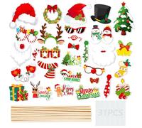 Joogee 31Pcs Photocall Navidad Photocall DIY Photo Booth Accesorios con Palitos y Puntos de Pegamento para Fiestas de Navidad Cumpleaños