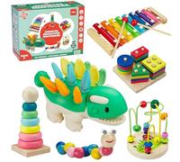JOOGOS®️ 6 Juguetes Bebe 1 Año Montessori Estimulación Sensorial. Juguetes Montessori Bebes 6-12 Meses Niños y Niñas 1-2 Años Regalo Educativo Xilófono Dinosaurios Torre Apilable
