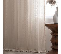 JOOJA Juego de 2 paneles de cortinas bohemias, cortinas de encaje semitransparentes de ganchillo beige con bolsillo para barra, para ventana de dormitorio y salón, 150 x 213 cm