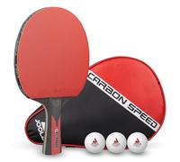 JOOLA Carbon Speed Raqueta de Ping Pong Profesional + 3 Pelotas + 1 Bolsa Portátil de Tenis de Mesa, Rojo/Negro, 5 Piezas