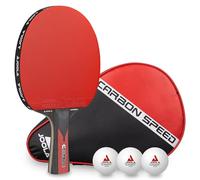 JOOLA Carbon Speed Raqueta de Ping Pong Profesional + 3 Pelotas + 1 Bolsa Portátil de Tenis de Mesa, Rojo/Negro, 5 Piezas