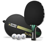 JOOLA Hugo Calderano Carbon - Raqueta de ping pong (incluye 3 pelotas de ping pong + funda, aprobado por la ITTF, revestimiento Vizon), color negro y verde