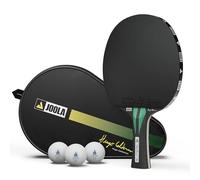 JOOLA Hugo Calderano Carbon - Raqueta de ping pong (incluye 3 pelotas de ping pong + funda, aprobado por la ITTF, revestimiento Vizon), color negro y verde