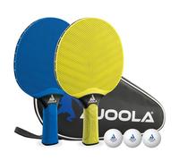 JOOLA Set de Palas de Ping Pong Vivid Outdoor 2 Raquetas + 3 Pelotas + 1 Bolsa para Bate de Tenis de Mesa, Amarillo/Azul, 6 Piezas