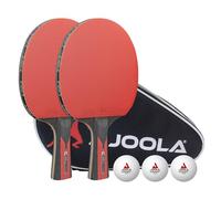 JOOLA Tischtennis Set Duo Carbon 2 Tischtennisschläger + 3 Tischtennisbälle + Tischtennishülle, Rot/Schwarz, 6-Teilig