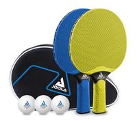 JOOLA Tischtennis Set Vivid Outdoor 2 Tischtennisschläger + 3 Tischtennisbälle + Tischtennishülle, Lima/Azul, 6 Teilig