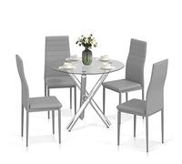 Jooli H - Juego de 4 sillas y mesas redondas y 4 sillas acolchadas de espuma de piel sintética para comedor, cocina, oficina, salón