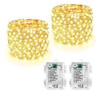Joomer 2 Pack Luces Arbol Navidad, 5M 50 LED Luces Navidad Exterior Pilas, 8 Modos Cadena LED Decorativa Navidad Decoracion para Arbol de Navidad Casa Habitacion Jardín Partido Fiesta(Blanco Cálido)