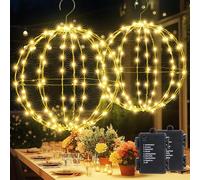 Joomer 2 Piezas Bola de Navidad a Pilas, 144 + 120 LED Luces Exterior Metal Plegable, 8 Modos Luces de Hadas Decoración Colgantes para Salón Jardín Fiesta Interior (33cm+28cm, Blanco Cálido)