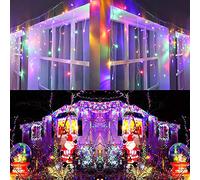 Joomer Cortina Luces Navidad Exterior, 9M 300LED Cadena de Luces Carámbanos con Temporizador 8 Modos IP44 Impermeable Cascada Luces para Interiores Balcón Alero Navideña Decoración(Multicolor)