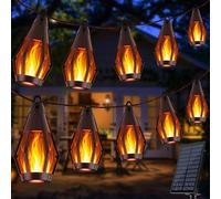 Joomer Guirnaldas Luces Exterior Solar, 12.3m 15 LED Luces Solares para Exteriores con Efecto de Llama, IP65 Impermeables Cadena de Luces para Jardin Patio Boda Festival Pergola Decorativas