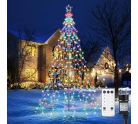 Joomer Luces Arbol Navidad con Estrella Topper, 568 LED Cadena Luces de Navidad Exterior con 3.3M x16 Guirnaldas, 8 Modos Decoracion Navideñas Impermeable para Interior Fiesta Festival, Multicolor