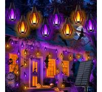 Joomer Luces de Halloween, 12,3M/40.4Ft Guirnaldas Luces Exterior Solar con Efecto de Llama, 15LED Guirnaldas Luz Exterior Solar Impermeables Halloween Decoracion para Patio Festival, Morado+Llama