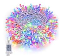 Joomer Luces Navidad Exterior Enchufe, 10M 100LED Guirnalda Luces Arbol Navidad Línea Transparente, 8 Modos Cadena LED Decoracion Navideñas Impermeable para Balcon Jardin Patio, Multicolor