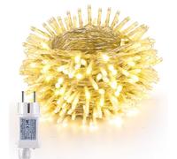 Joomer Luces Navidad Exterior Enchufe, 20M 200LED Guirnalda Luces Arbol Navidad Línea Transparente, 8 Modos Cadena LED Decoracion Navideñas Impermeable para Balcon Jardin Patio, Blanco Cálido