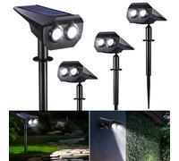 Joomer Luces Solares LED Exterior Jardin, 4 Piezas Focos LED Exterior Solares, 2 Modos Lámparas Solares Luz Solar Potente Impermeable IP65 para Patio Caminos Calzada Camping Césped, Blanco