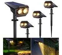 Joomer Luces Solares LED Exterior Jardin, 4 Piezas Focos LED Exterior Solares, 2 Modos Lámparas Solares Luz Solar Potente Impermeable IP65 para Patio Caminos Calzada Camping Césped, Blanco Cálido