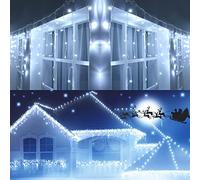 Joomer Navidad Cortina Luces Exterior, 12M 400LED Guirnaldas Luminosas de Exterior con Temporizador 8 Modos IP44 Impermeable Cascada Luces para Interiores Balcón Alero Navideña Decoración(Blanco Frío)