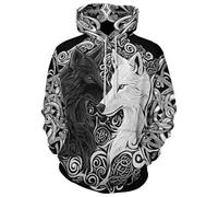 JooMeryer - Sudadera con capucha de manga larga con estampado 3D de tótem vikingo para hombre, Tótem de lobo blanco y negro, XXX-Large