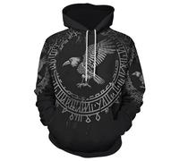JooMeryer - Sudadera con capucha de manga larga con estampado 3D de tótem vikingo para hombre, Viking Black Raven, Large