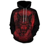 JooMeryer - Sudadera con capucha de manga larga con estampado 3D de tótem vikingo para hombre, Z - Lobo vikingo rojo, Large