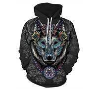 JooMeryer - Sudadera con capucha de manga larga para hombre con impresión 3D de tótem vikingo, lobo africano, 3XL
